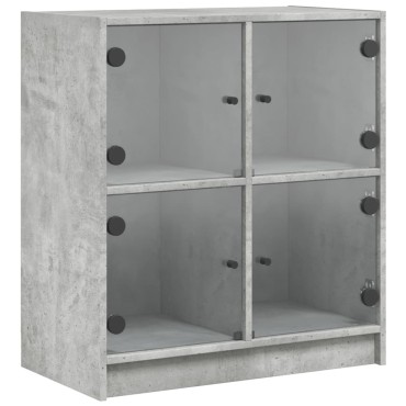 vidaXL Βοηθητικό Ντουλάπι Γκρι Σκυροδ. 68x37x75,5cm Γυάλινες Πόρτες 1 τεμ.