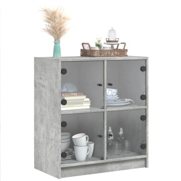 vidaXL Βοηθητικό Ντουλάπι Γκρι Σκυροδ. 68x37x75,5cm Γυάλινες Πόρτες 1 τεμ.