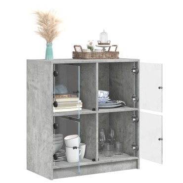 vidaXL Βοηθητικό Ντουλάπι Γκρι Σκυροδ. 68x37x75,5cm Γυάλινες Πόρτες 1 τεμ.
