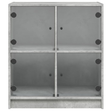 vidaXL Βοηθητικό Ντουλάπι Γκρι Σκυροδ. 68x37x75,5cm Γυάλινες Πόρτες 1 τεμ.