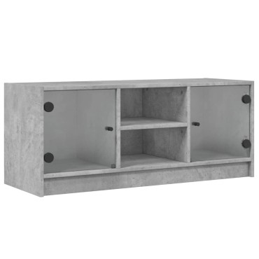 vidaXL Έπιπλο Τηλεόρασης Γκρι Σκυροδ. 102x37x42cm Γυάλινες Πόρτες
