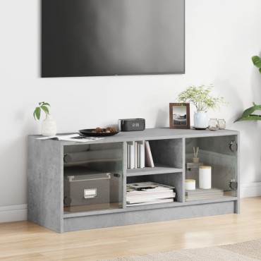 vidaXL Έπιπλο Τηλεόρασης Γκρι Σκυροδ. 102x37x42cm Γυάλινες Πόρτες