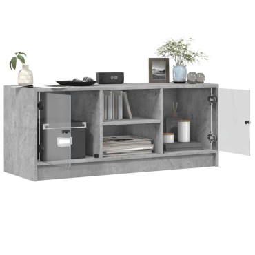 vidaXL Έπιπλο Τηλεόρασης Γκρι Σκυροδ. 102x37x42cm Γυάλινες Πόρτες