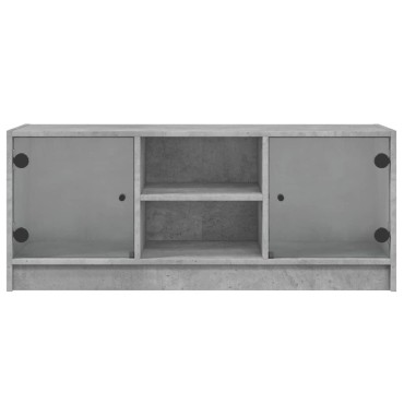 vidaXL Έπιπλο Τηλεόρασης Γκρι Σκυροδ. 102x37x42cm Γυάλινες Πόρτες