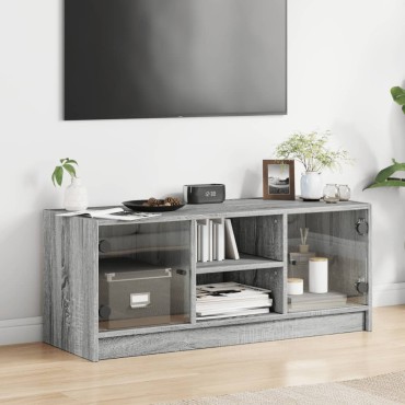vidaXL Έπιπλο Τηλεόρασης Sonoma Γκρι 102x37x42cm με Γυάλινες Πόρτες
