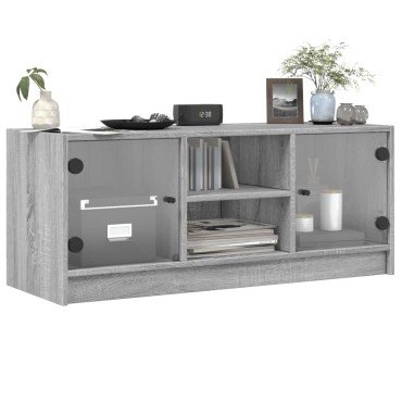 vidaXL Έπιπλο Τηλεόρασης Sonoma Γκρι 102x37x42cm με Γυάλινες Πόρτες