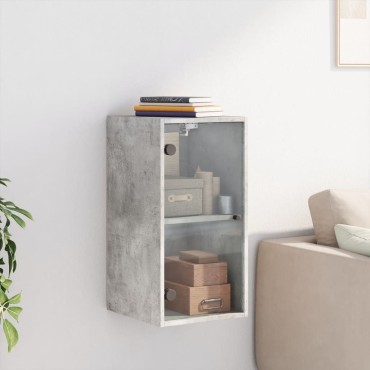 vidaXL Ντουλάπι Τοίχου Γκρι Σκυροδ. 35x37x68,5cm με Γυάλινες Πόρτες 1 τεμ.