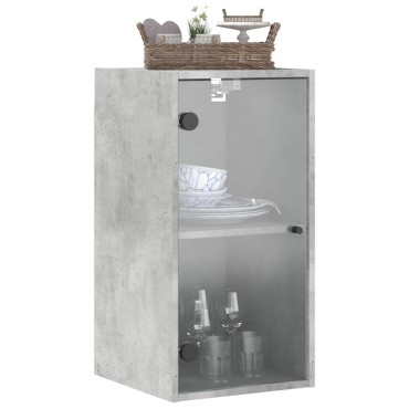 vidaXL Ντουλάπι Τοίχου Γκρι Σκυροδ. 35x37x68,5cm με Γυάλινες Πόρτες 1 τεμ.
