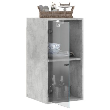 vidaXL Ντουλάπι Τοίχου Γκρι Σκυροδ. 35x37x68,5cm με Γυάλινες Πόρτες 1 τεμ.