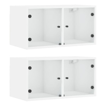 vidaXL Κομοδίνα 2 τεμ. Λευκά 68,5x37x35cm με Γυάλινες Πόρτες