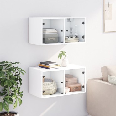 vidaXL Κομοδίνα 2 τεμ. Λευκά 68,5x37x35cm με Γυάλινες Πόρτες