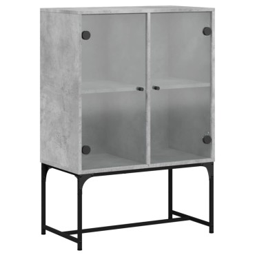 vidaXL Βοηθητικό Ντουλάπι Γκρι Σκυροδ. 69x37x100cm Γυάλινες Πόρτες 1 τεμ.