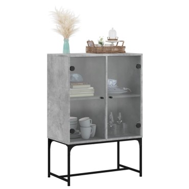 vidaXL Βοηθητικό Ντουλάπι Γκρι Σκυροδ. 69x37x100cm Γυάλινες Πόρτες 1 τεμ.