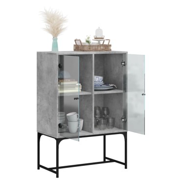 vidaXL Βοηθητικό Ντουλάπι Γκρι Σκυροδ. 69x37x100cm Γυάλινες Πόρτες 1 τεμ.