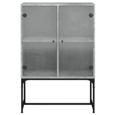 vidaXL Βοηθητικό Ντουλάπι Γκρι Σκυροδ. 69x37x100cm Γυάλινες Πόρτες 1 τεμ.