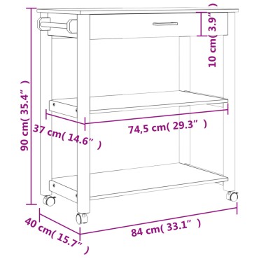 vidaXL Τρόλεϊ Κουζίνας MONZA 84x40x90cm από Μασίφ Ξύλο Πεύκου 1 τεμ.