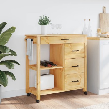 vidaXL Τρόλεϊ Κουζίνας MONZA 84x40x88,5cm από Μασίφ Ξύλο Πεύκου 1 τεμ.