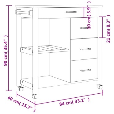 vidaXL Τρόλεϊ Κουζίνας MONZA 84x40x90cm από Μασίφ Ξύλο Πεύκου 1 τεμ.