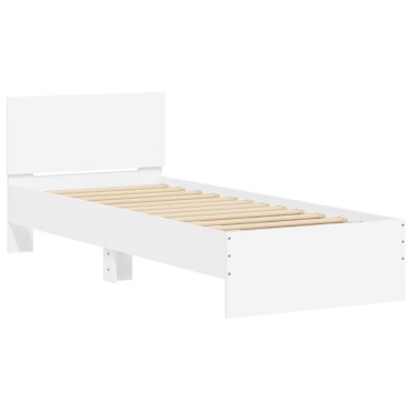 vidaXL Πλαίσιο Κρεβατιού με Κεφαλάρι Λευκό 90x200cm Επεξεργ. Ξύλο 1 τεμ. - Μονό