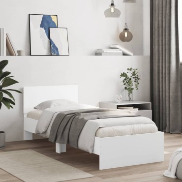 vidaXL Πλαίσιο Κρεβατιού με Κεφαλάρι Λευκό 90x200cm Επεξεργ. Ξύλο 1 τεμ. - Μονό
