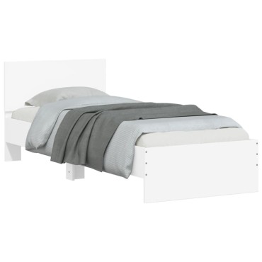 vidaXL Πλαίσιο Κρεβατιού με Κεφαλάρι Λευκό 90x200cm Επεξεργ. Ξύλο 1 τεμ. - Μονό