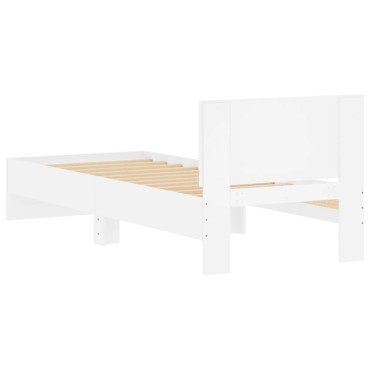 vidaXL Πλαίσιο Κρεβατιού με Κεφαλάρι Λευκό 90x200cm Επεξεργ. Ξύλο 1 τεμ. - Μονό