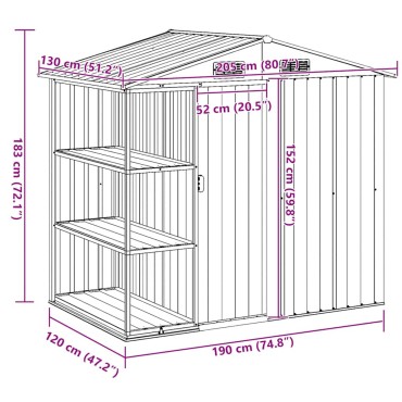 vidaXL Αποθήκη Κήπου με Ράφια Καφέ 205 x 130 x 183 εκ. Σιδερένια