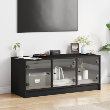 vidaXL Έπιπλο Τηλεόρασης Μαύρο 102x37x42cm με Γυάλινες Πόρτες