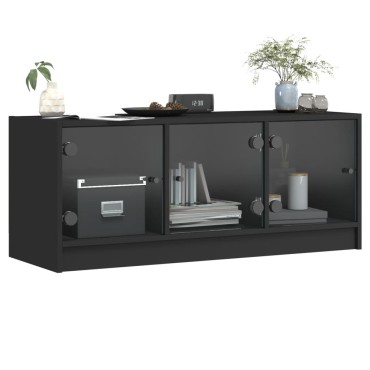 vidaXL Έπιπλο Τηλεόρασης Μαύρο 102x37x42cm με Γυάλινες Πόρτες