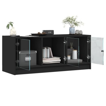 vidaXL Έπιπλο Τηλεόρασης Μαύρο 102x37x42cm με Γυάλινες Πόρτες