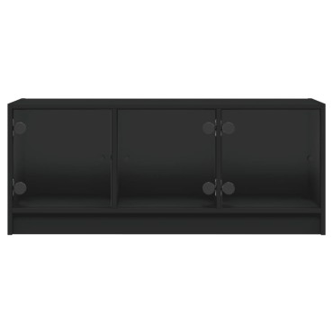 vidaXL Έπιπλο Τηλεόρασης Μαύρο 102x37x42cm με Γυάλινες Πόρτες
