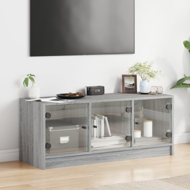 vidaXL Έπιπλο Τηλεόρασης Sonoma Γκρι 102x37x42cm με Γυάλινες Πόρτες