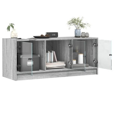 vidaXL Έπιπλο Τηλεόρασης Sonoma Γκρι 102x37x42cm με Γυάλινες Πόρτες