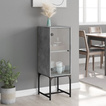 vidaXL Βοηθητικό Ντουλάπι Γκρι Σκυροδ. 35x37x100cm Γυάλινες Πόρτες 1 τεμ.