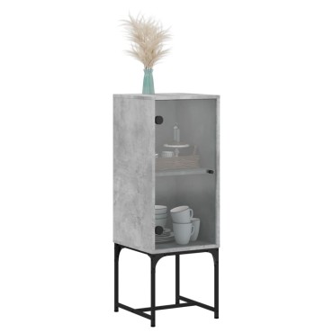 vidaXL Βοηθητικό Ντουλάπι Γκρι Σκυροδ. 35x37x100cm Γυάλινες Πόρτες 1 τεμ.