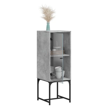 vidaXL Βοηθητικό Ντουλάπι Γκρι Σκυροδ. 35x37x100cm Γυάλινες Πόρτες 1 τεμ.