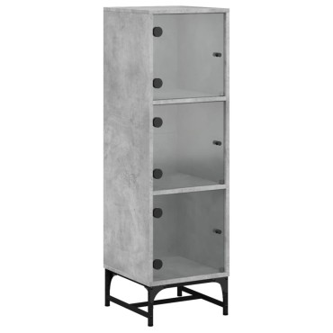 vidaXL Ντουλάπι Γκρι Σκυροδέματος 35x37x120cm με Γυάλινες Πόρτες 1 τεμ.