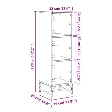 vidaXL Ντουλάπι Γκρι Σκυροδέματος 35x37x120cm με Γυάλινες Πόρτες 1 τεμ.