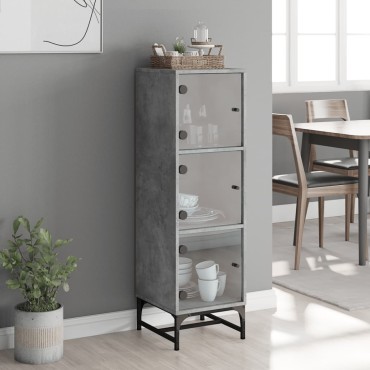 vidaXL Ντουλάπι Γκρι Σκυροδέματος 35x37x120cm με Γυάλινες Πόρτες 1 τεμ.