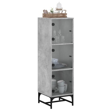 vidaXL Ντουλάπι Γκρι Σκυροδέματος 35x37x120cm με Γυάλινες Πόρτες 1 τεμ.