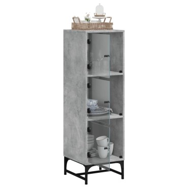 vidaXL Ντουλάπι Γκρι Σκυροδέματος 35x37x120cm με Γυάλινες Πόρτες 1 τεμ.