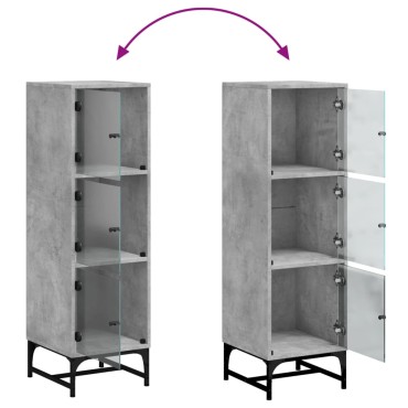 vidaXL Ντουλάπι Γκρι Σκυροδέματος 35x37x120cm με Γυάλινες Πόρτες 1 τεμ.