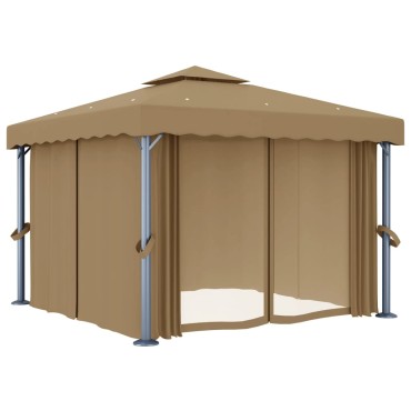 vidaXL Κιόσκι Taupe 3 x 3 μ. από Αλουμίνιο με Κουρτίνα