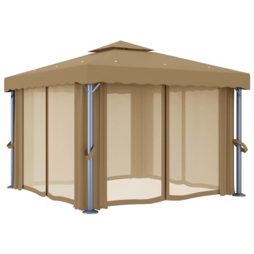 vidaXL Κιόσκι Taupe 3 x 3 μ. από Αλουμίνιο με Κουρτίνα