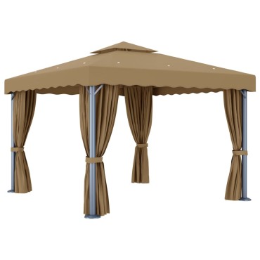 vidaXL Κιόσκι Taupe 3 x 3 μ. από Αλουμίνιο με Κουρτίνα