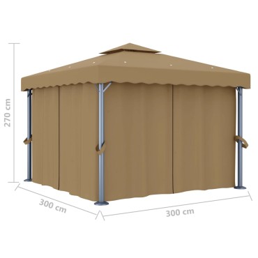 vidaXL Κιόσκι Taupe 3 x 3 μ. από Αλουμίνιο με Κουρτίνα