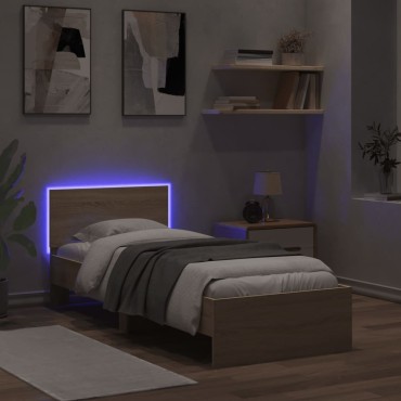 vidaXL Πλαίσιο Κρεβατιού με Κεφαλάρι/LED Sonoma δρυς 90x200cm 1 τεμ. - Μονό