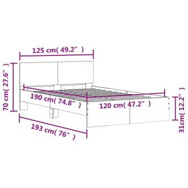 vidaXL Πλαίσιο Κρεβατιού με Κεφαλάρι Sonoma Δρυς 120x190cm 1 τεμ. - Μονό