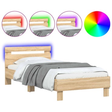 vidaXL Πλαίσιο Κρεβατιού με Κεφαλάρι/LED Sonoma δρυς 90x190cm 1 τεμ. - Μονό