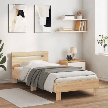 vidaXL Πλαίσιο Κρεβατιού με Κεφαλάρι/LED Sonoma δρυς 90x190cm 1 τεμ. - Μονό